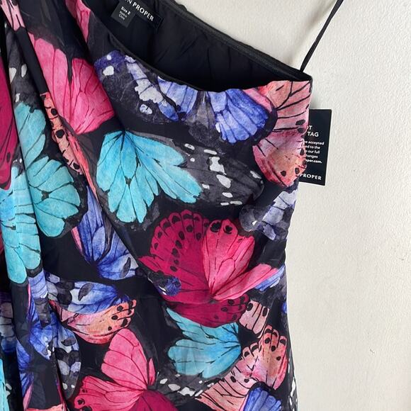 Boston Proper One Shoulder Butterfly Print Dress Black Multi - Picture 10 of 15